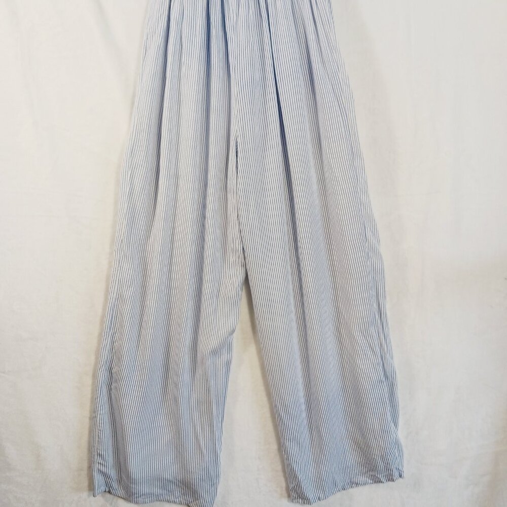 Japana, Palazzo Jumpsuit, S, Blue & White Stripe, Spaghetti Straps, Navy Trim - Picture 9 of 15